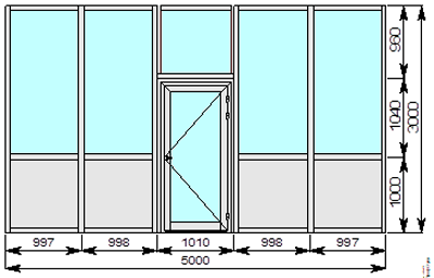 Комбинированная офисная перегородка с одностворчатой дверью